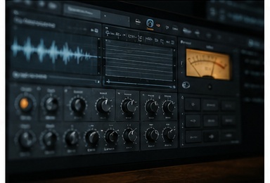 Musicassetta vintage accanto a forme d'onda digitali su schermo